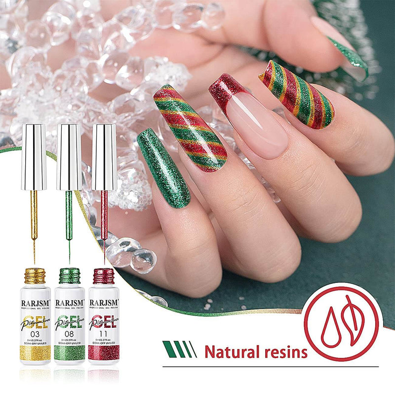 RARJSM ® Christmas 6 Colors Glitter Nail Art Gel Liner Painting Nail Gel Polish Set｜8ml 6pcs