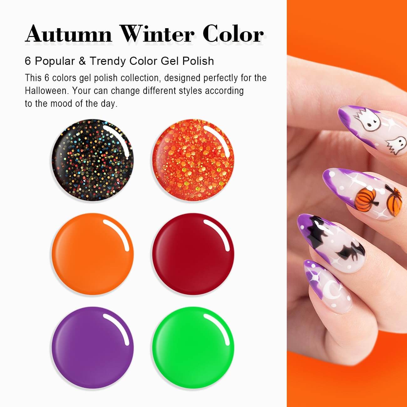 RARJSM ® Halloween Series Autumn Pumpkin 6 Shades Gel Nail Polish Set｜7.5ml 6pcs