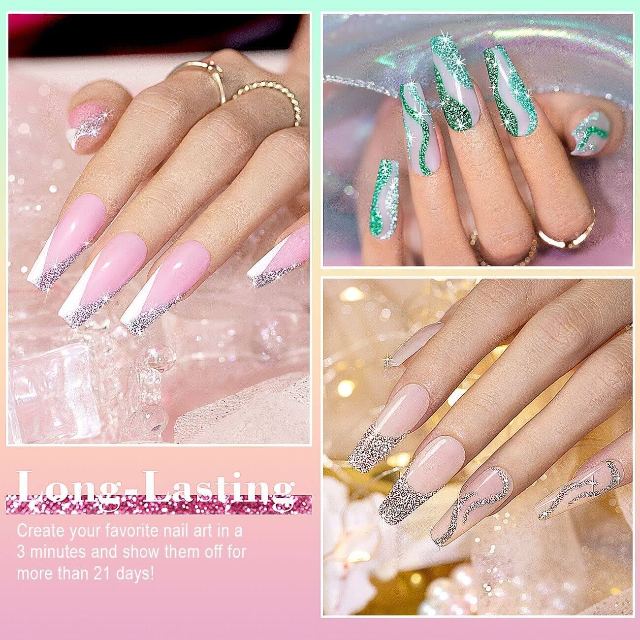 Glitter Gel Liner Nail Art Designs French Tips Line Work