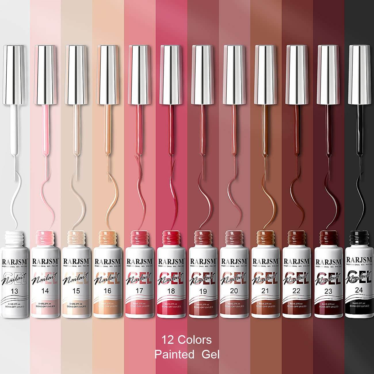RARJSM ® Nail Art Gel Liner |Autumn Winter Collection | 12 Colors Nude Color Painting Nail Gel Polish Set｜5ml 12pcs