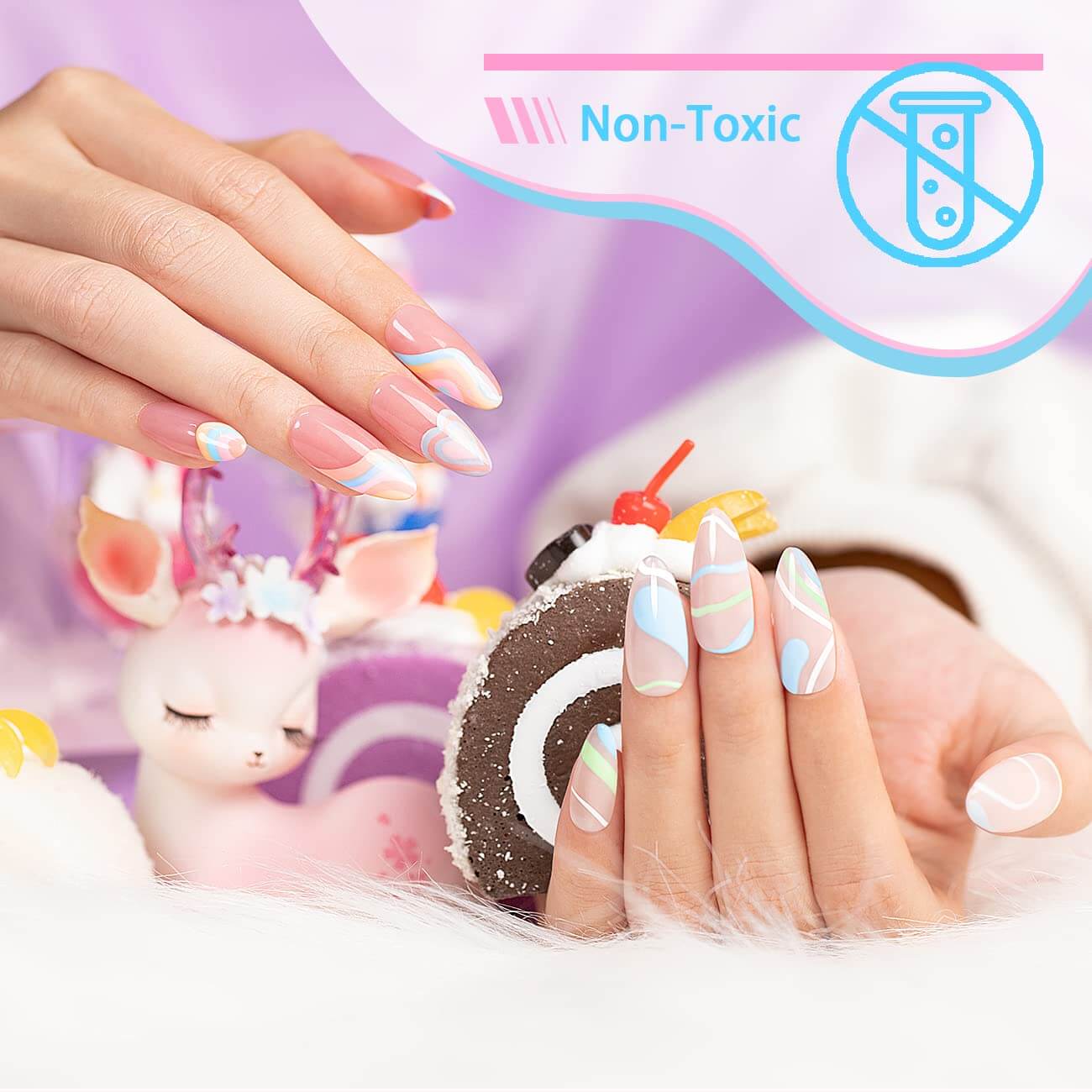 Pastel Gel Polish Floral Nail Art French Tips Line Work