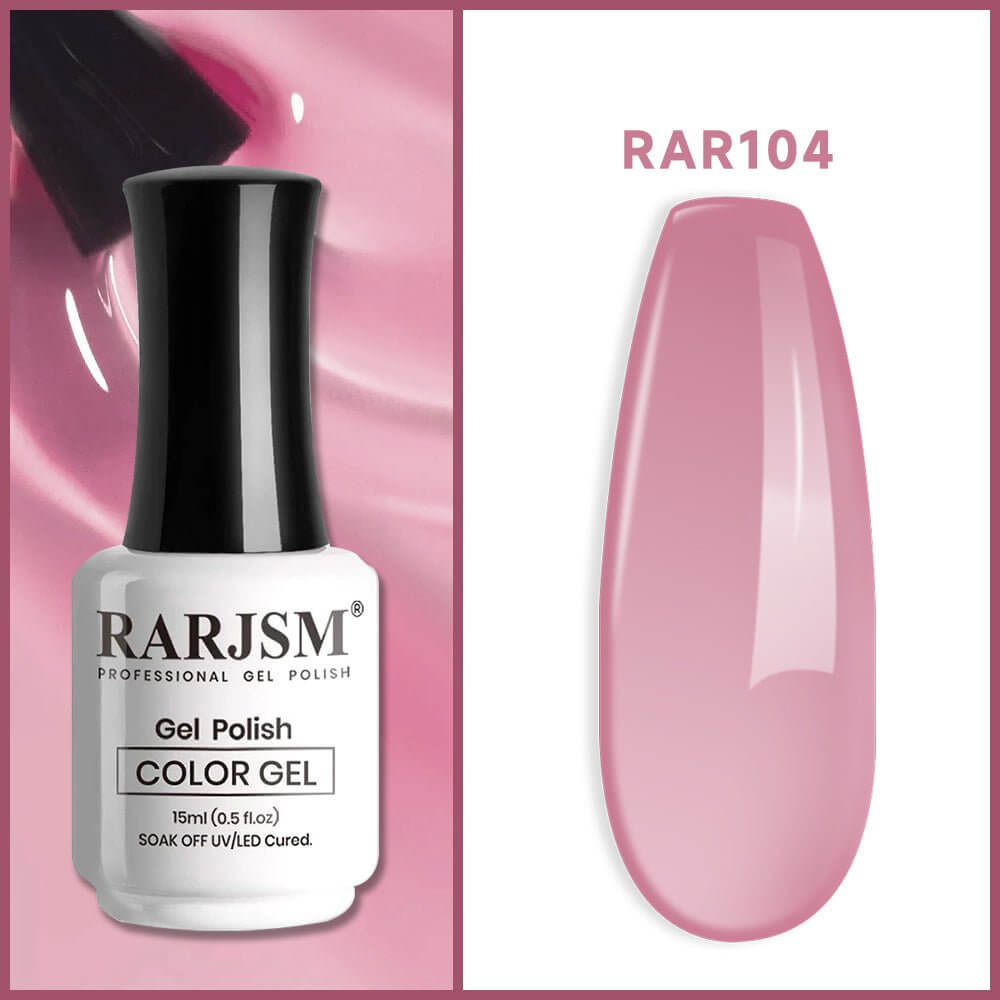 RARJSM Sheer Pink Jelly RAR104 translucent gel polish bottle 15ml with buildable coverage swatch TPO HEMA free
