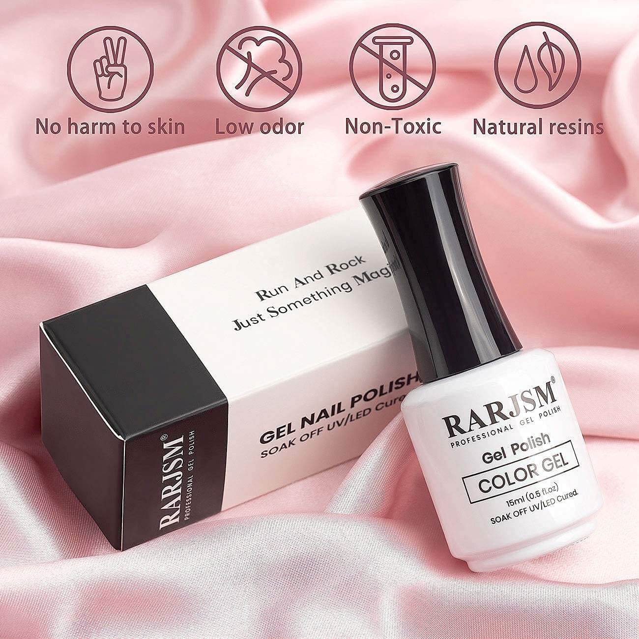 RARJSM gel polish safety features - no harm to skin low odor non-toxic natural resins TPO HEMA free certified
