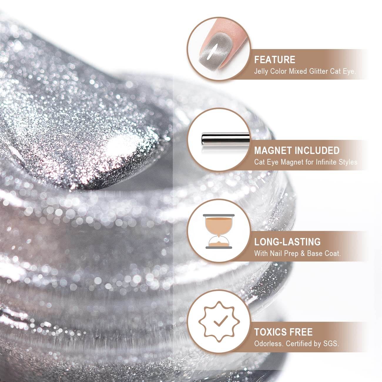 Silver Velvet Jelly Gel Polish Bottle Detail Shimmer Effect