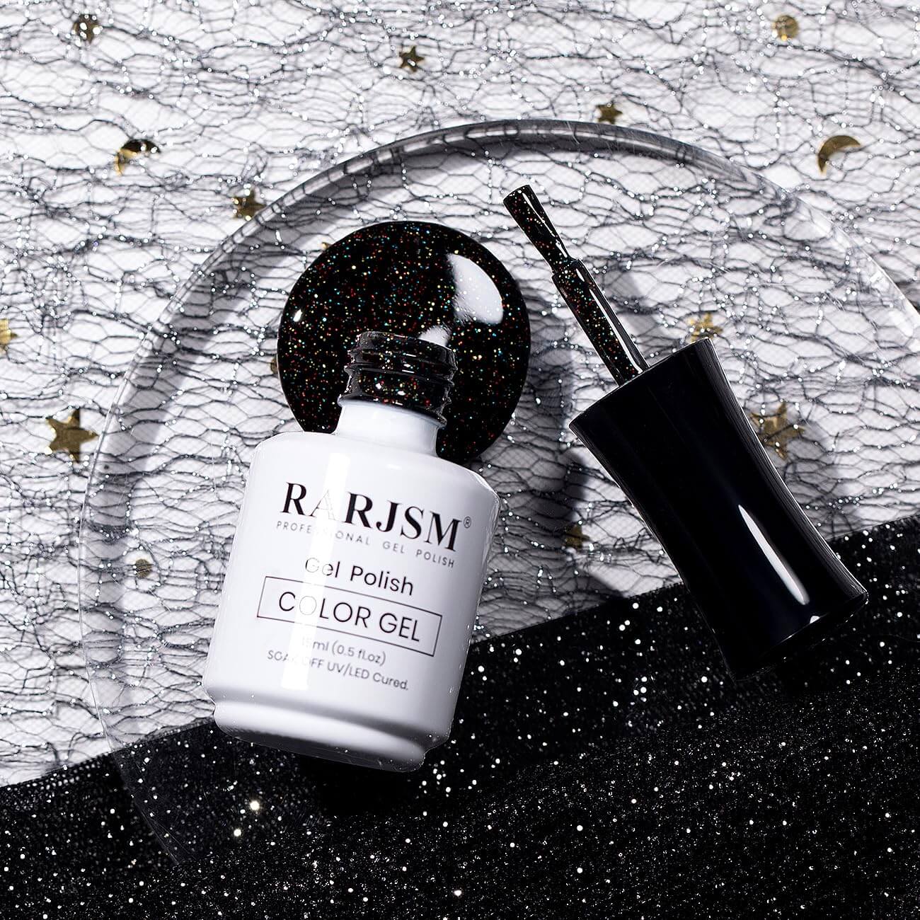 RARJSM ® Sparkly Black Diamond Glitter Gel Nail Polish 15ml #736