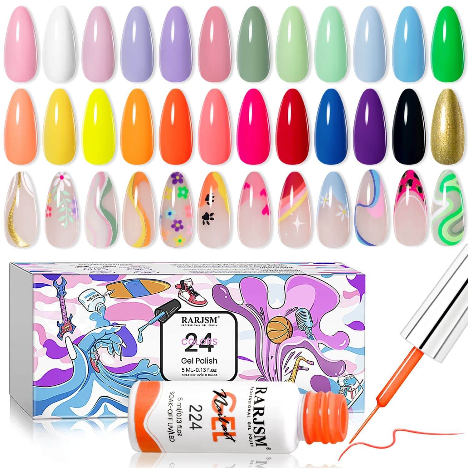 Spring-Summer Colors Collection | RARJSM ® 24 PCS Painting Nail Gel Polish Set | 5ml